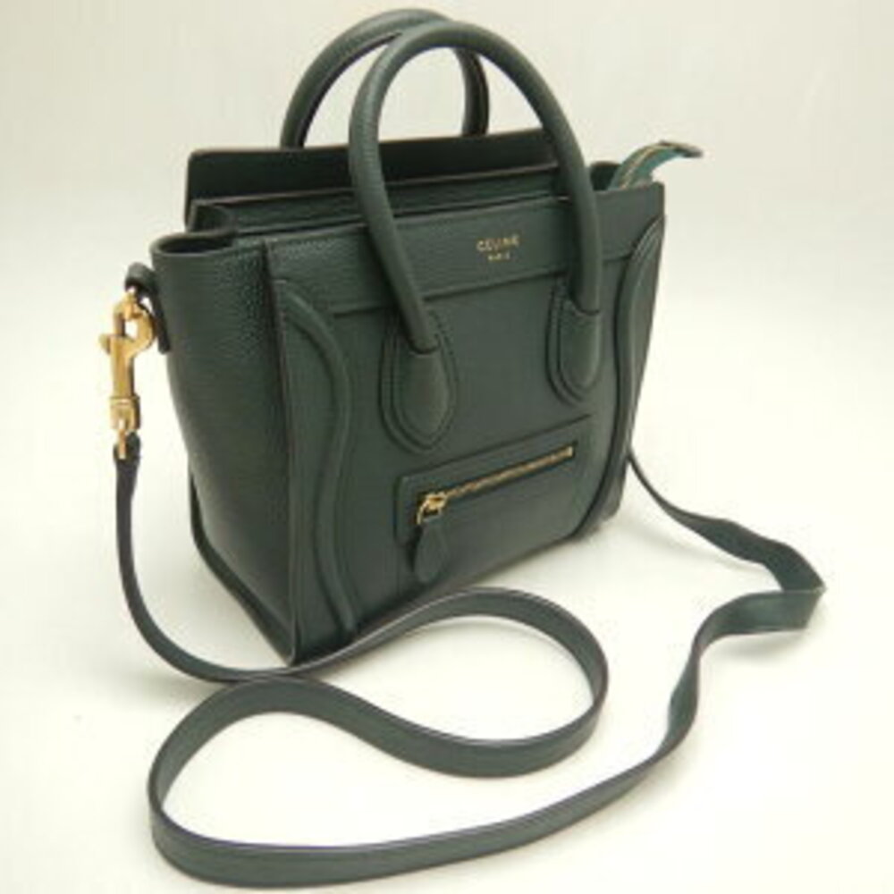 CELINE Luggage 2way Shopper Handbag Calfskin Dark Green - Picture 2 of 9